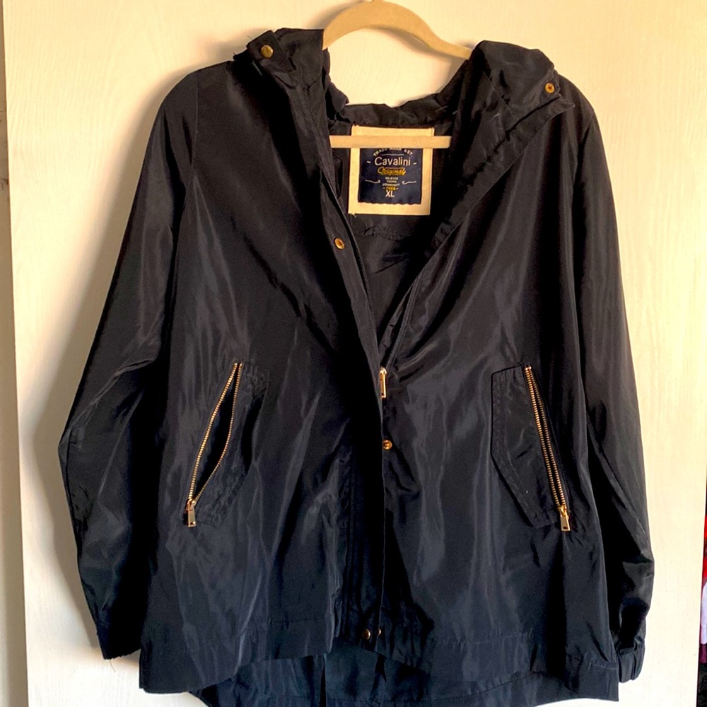 Cavalini Waterproof zip up jacket with hood, navy, XL